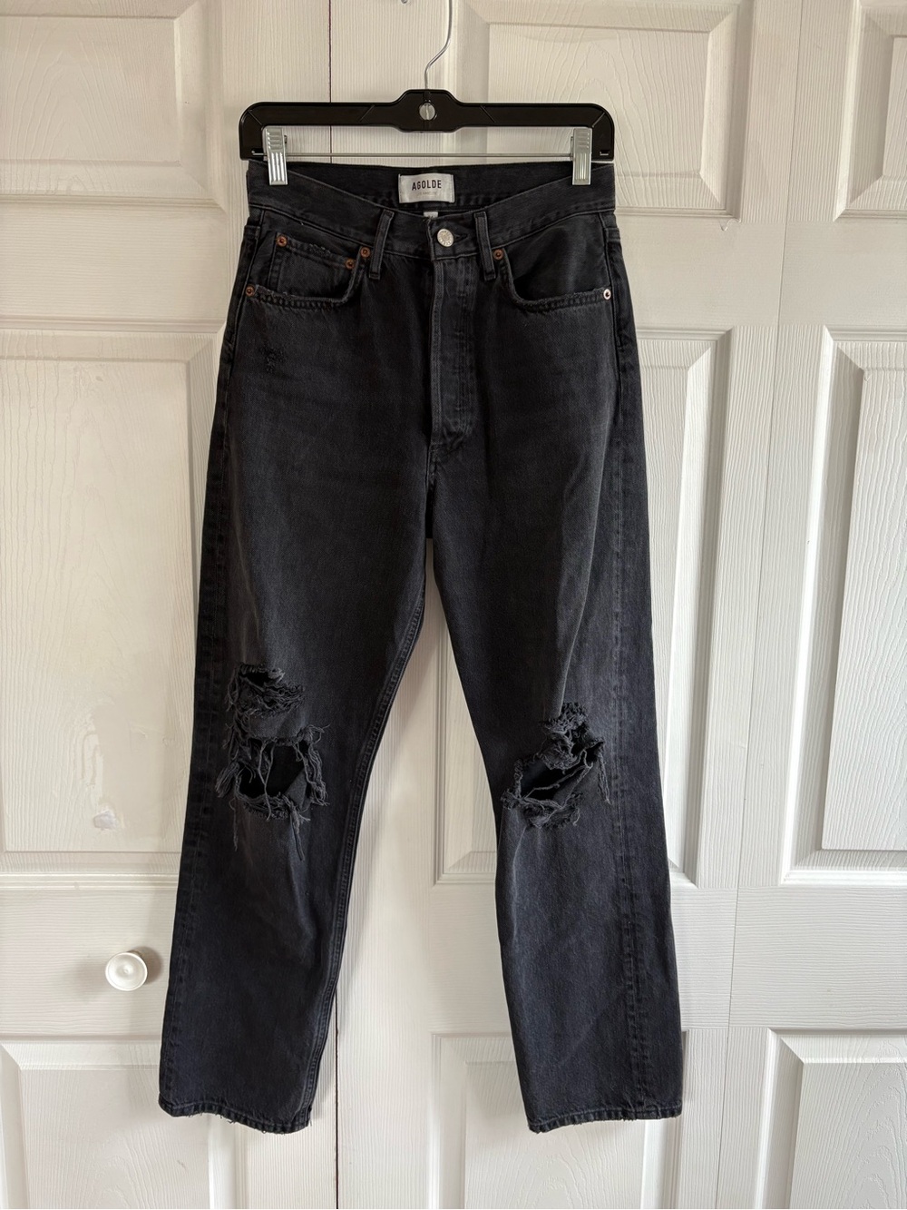 Agolde 90’s Jeans Black Denim Organic Cotton 24 Distressed Grunge Straight High